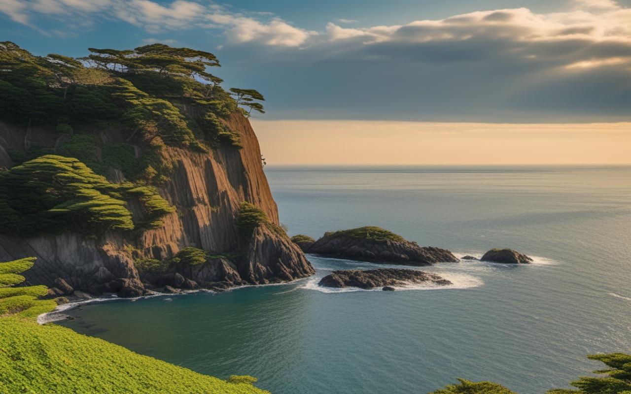 Dramatic coastal scenery and geological formations at Jogashima Island