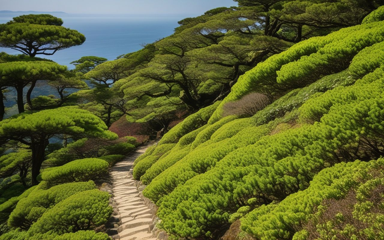 Ten'en Hiking Course ridge trail with view over Sagami Bay