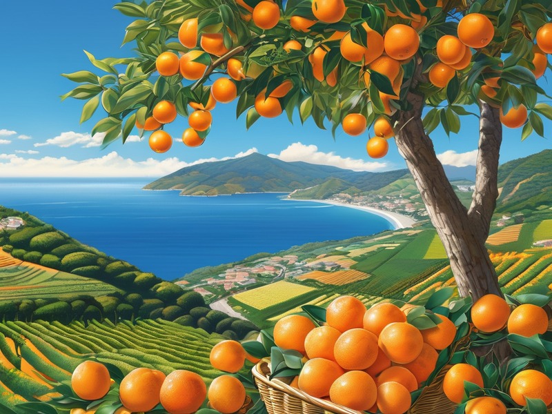 Mikan grove on Miura hillside with ocean view