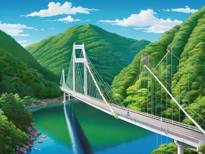 Mizunosato suspension bridge over Miyagase Lake