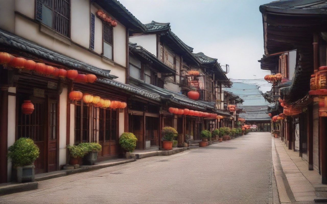 Colorful festival banners hanging above narrow sidewalks with careful crowd spacing